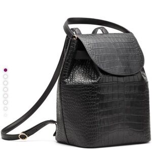 Cuyana Black Crocodile-Embossed Backpack